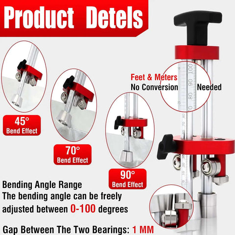 Edge Roller for Sheet Metal Bending with 0 to 100 Degree Range showcasing different bend angles and stainless steel construction