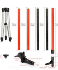 Heavy Duty Telescoping Laser Level Pole With Adjustable Tripod Mount Kit For Rotary And Line Lasers showing components and sizes