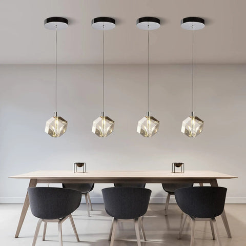 1 Light Cube Crystal Pendant Light Fixture Mini Square Clear Crystal Hanging Lamp above dining table