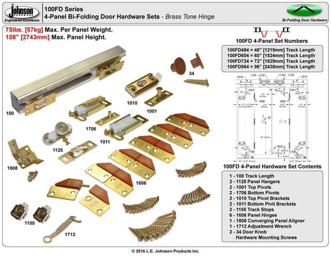 Heavy Duty Bi Fold Door Hardware Kit For 72 Inch Custom 4 Door System, Fits Doors From 1 Inch To 1 And 3 Quarter Inches Thick