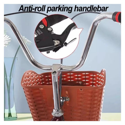 Adult Folding Three Wheel Tricycle With Back Cabin Front And Rear Dual Brakes handlebar and basket detail