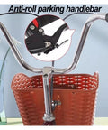 Adult Folding Three Wheel Tricycle With Front And Rear Dual Brakes showing anti-roll parking handlebar and front basket
