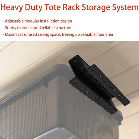 Garage Ceiling Storage Rack With Heavy Duty Overhead Tote Rail, Adjustable Ceiling Storage System For Most Bins And Totes