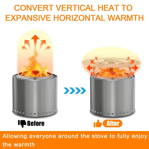 Before and after of Heat Deflector For 19.5 Inch Bonfire Fire Pit With Stainless Steel Diffuser And Easy Grip Handles