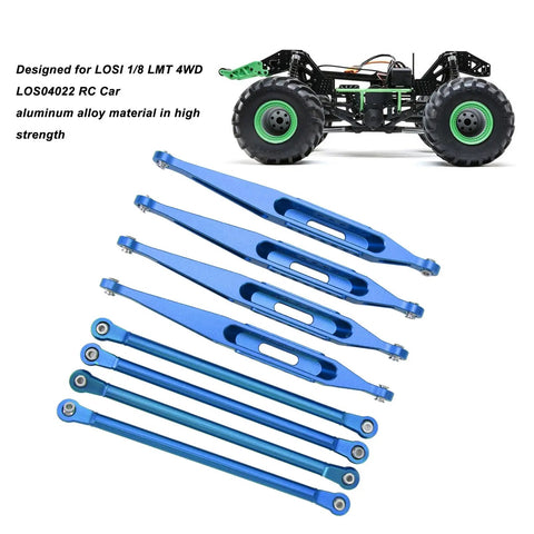Upgrade Your RC Ride With Premium Aluminium Alloy Suspension Links For Losi 1/8 LMT 4WD, featuring blue aluminum parts for durability.