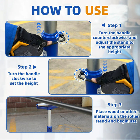 Adjusting the Heavy Duty Roller Stand For Woodworking With Smooth Rollers And Quick Height Adjustments From 22 To 38 Inches.