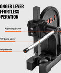 1 Ton Manual Arbor Press For Stamping Bending And Forming Cast Iron Desktop Hand Press With 5.9 Inch Stroke, side view with lever details