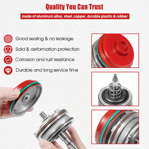 High Performance Servo Piston Assembly Beefed Up Upgrade Kit For GM 700R4 4L60E 4L65E 4L70E Transmissions With Cover Snap Ring And Pin Aluminum Alloy Durability For Heavy Duty Trucks close-up of aluminum alloy servo piston with seals