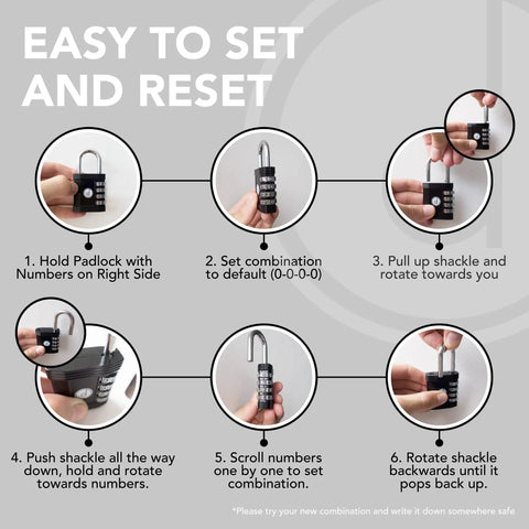 Steps to set 4 Digit Combination Padlock For Gym Lockers And Outdoor Gates Built Tough Weatherproof Zinc Alloy Security Lock with Keyless Resettable