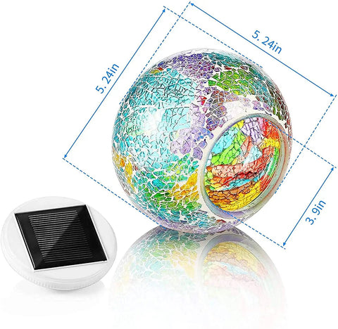 Color Changing Mosaic Solar Glass Globe Light For Garden Patio Yard Waterproof And Weatherproof LED Ball next to solar panel