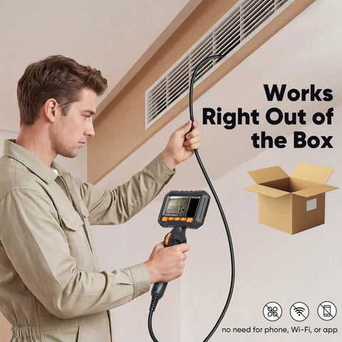 Two Way Articulating Borescope With Light For Tight Spaces Go To Tool 210 Degree Sweep Endoscope Camera 1080P With 4.3 Inch IPS Screen, HVAC vent inspection