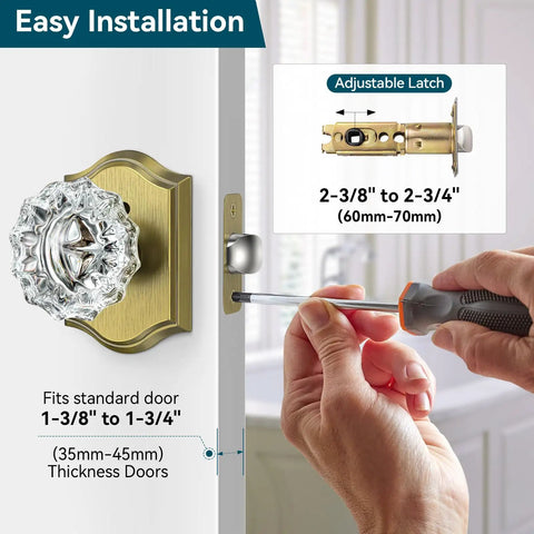 Installation of 3 Pack Crystal Glass Door Knobs With Antique Brass Finish And Privacy Lock For Bedroom And Bathroom Interiors