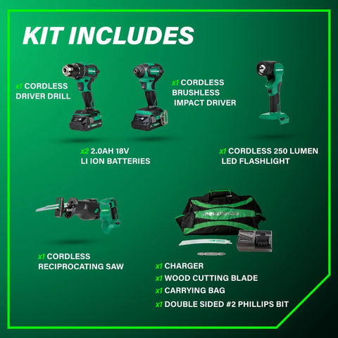All-In-One 18V MultiVolt Cordless Drill, Impact Driver, Reciprocating Saw, And Torchlight 4-Piece Combo Kit components image