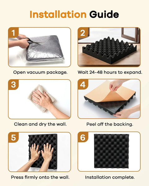 Installation guide for Level Up Your Home Setup With Upgraded Egg Crate Soundproofing Foam For Walls 6 Pack Self Adhesive Acoustic Panels.