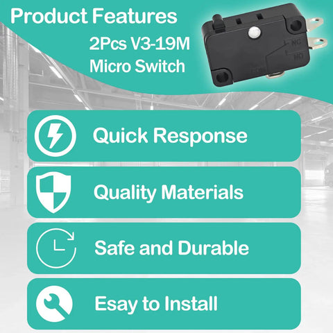 Top Shelf Solid 2 Pack V3-19M Snap Action Switch Replacement Microswitch With Round Pin Plunger Actuator SPDT 15 Amp 125 Volt AC features overview.