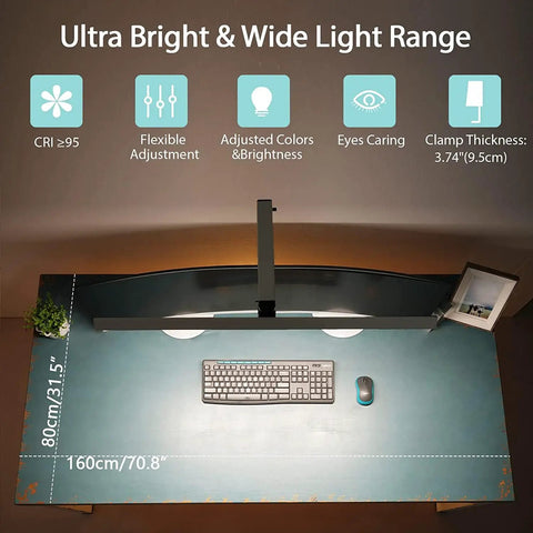 Top view of LED Desk Lamp With Clamp And Swing Arm, 31.5 Inch Wide Architect Style Desk Light, 1200 Lumen Brightness