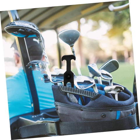 Golf bag with clubs secured by rugged rubber T handle hasp draw latches, suitable for toolboxes, all-weather use, durable construction.