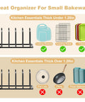 Fikoksol black metal cutting board organizer and baking sheet rack; 1-pack for cabinet storage, holds boards and trays.
