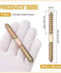 Five Piece Heavy Duty Double Ended Screws M10 X 100 Mm Carbon Steel Hanger Bolts shown in hand for size reference.