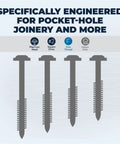 Graphic of Pocket Hole Screws 1-1/2 Inch Fine Thread Maxi-Loc Head Zinc, 100 Count For Woodworking, showing head and thread details.