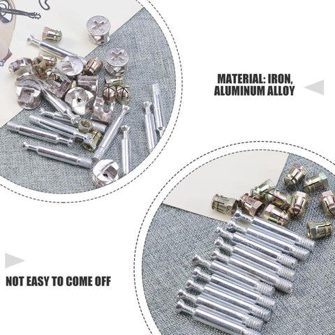 Furniture Connecting Cam Bolt Nuts Set With Locking Cam Fittings And Dowels For Cabinets Stable Corner Connection