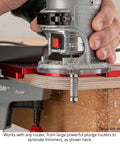 Heavy Duty Cast Aluminum Router Corner Jig And Chamfer Template Set With Six Precise Guides and Wall Mount Rack in action with router.