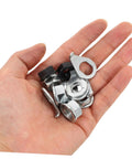 Beefed Up Heavy Duty Bicycle Wheel Axle Nut Kit With Carbon Steel Nuts And Anti Rotation Tab Washers For Mountain And Road Bikes Secure Retention Hardware To Prevent Loosening During Rough Rides. Hand holding carbon steel axle nuts and tab washers for bike hubs.
