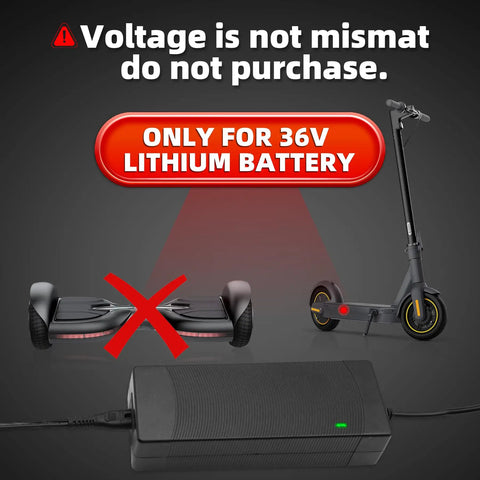 Warning: UL Listed 42V 2A Replacement Electric Scooter Charger for 36V Li Ion Batteries, not for mismatched voltage devices.
