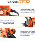 Gas Powered Chainsaw With 14 Inch Top Handle 2 Stroke Motor Easy Start Ergonomic Wrap Around Grip features and design