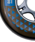 Close-up of 80mm booster wheel with blue triangle pattern, Boost Your Ride With 4 Wheel Pack Of 80mm 82A Booster Wheels For Inline Skates