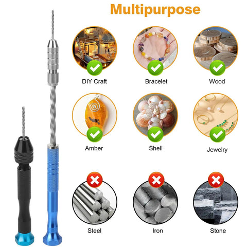 Miniature Pin Vise Hand Drill Set With Semi Automatic Push Drills And HSS Twist Bits for jewelry, wood, craft and more.