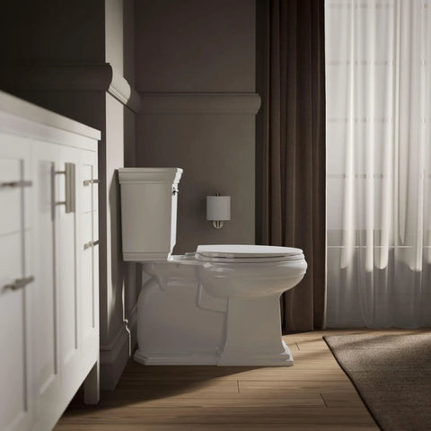 Heavy Duty Elongated White Toilet Seat Featuring Quick Release Hinges And Grip Tight Bumpers For Dead Simple Mounting And Super Fast Cleaning Upgrades Your Bathroom Setup Today in modern bathroom setting.