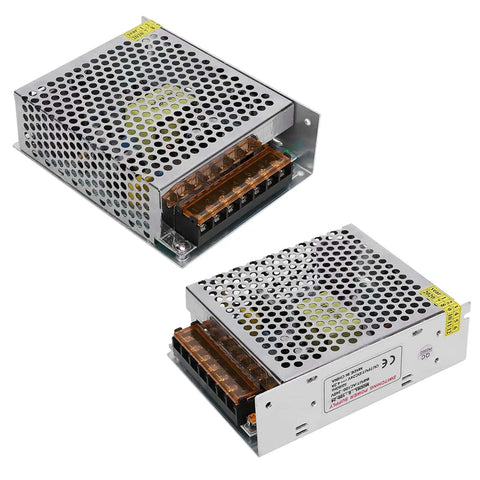 24V DC Power Supply Driver For LED Strip Lights And 3D Printers, 100W Output, aluminum alloy enclosure, top and angle view