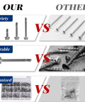 Comparison of 400 Piece Stainless Steel Self Tapping Screws Kit For Metal vs competitors showing variety, durability, and organization features.