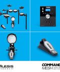 Command Mesh SE Electronic Drum Kit with Quiet Dual Zone Mesh Pads USB MIDI connectivity, snare, hi-hat, tom pads, and module.