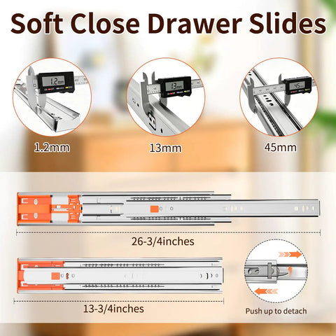 14 Inch Soft Close Drawer Slides With Full Extension Stainless Steel Side Mount Glides Heavy Duty Rails