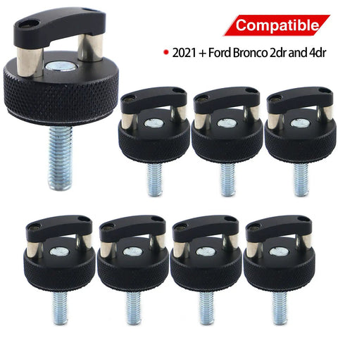 No Fuss Premium Quick Release Thumb Screws For Ford Bronco Hard Top Swap Setup With Locked Down D Ring Accessory Mounts 8 Piece Hardware Kit Black, black thumb screws set, each with a quick release design.