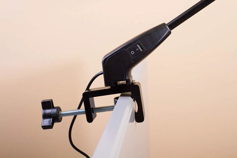 Two Pack Trade Show LED Lights for Popup Booth Backdrop Panels 19W Each 1300 Lumens 5300K clamp attachment detail