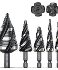 Four Spiral Flute HSS Step Drill Bit Set Metric 4mm To 35mm Unibit with 6mm and 10mm Shank Bits for Aluminum Wood Plastic Metal