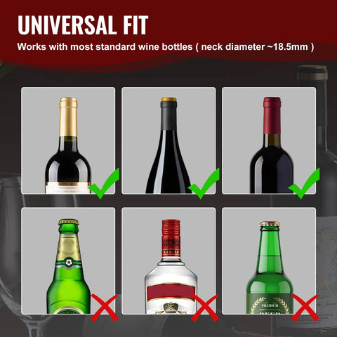 Wine Vacuum Sealer With Real Time Pressure Gauge And Hand Pump, Reusable Bottle Stoppers For Red And White Wines, Airtight Seal Keeps Your Wine Fresh Way Longer. universal fit for standard wine bottles, neck diameter ~18.5mm