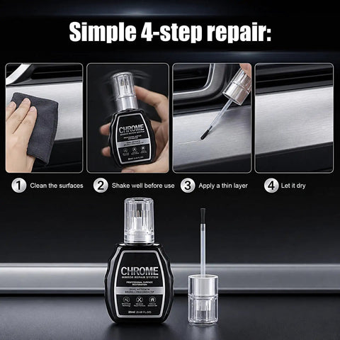 Slick Silver Rim Paint Restores Your Tight Chrome Tone Rims With High Gloss Coverage That Handles Stubborn Scratches And Shields Against Road Grime Everyday, showing repair steps.