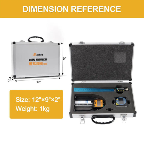 8 Inch Digital Angle Ruler Featuring Bright Lcd Panel And Integrated Spirit Level For Dead On Readings inside a silver case, size 12"x9"x2".