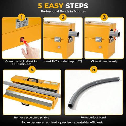 Step-by-step instructions for using Heavy Duty Pvc Conduit Heater Box For Schedule 40 And 80 Pipe Bending Tool.