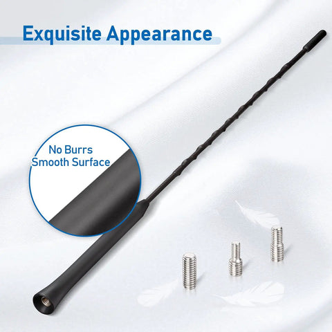 Roof Mounted Car Antenna Replacement 16 Inch Mast for AM FM Radio, flexible rubber antenna with M4 M5 M6 adapters, smooth surface
