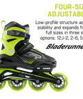 Four Size Adjustable Fitness Inline Skates For Juniors Black And Blue With Cushioned Liner And Tongue For Secure Fit Built For Young Rippers Durable Frame Ideal For Training Practice And Recreational Skating