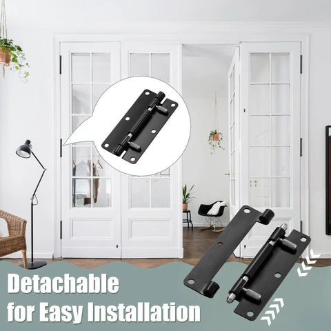Heavy Duty Quick Release Cabinet Hinges Rustproof Black Finish, 4 inch detachable design on white double doors.