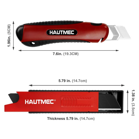 Heavy Duty Utility Knife Set 25mm Retractable Box Cutter With Auto Lock 11 Replacement Blades Snap Off Blade Cable Slot And Non Slip Ergonomic Grip For Warehouse Pros And DIYers, red and black, 7.6 in