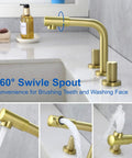 8 Inch Widespread Bathroom Faucet with 360 Degree Swivel Spout and Nozzle, Brushed Gold Finish, Dual Handle, Water Flowing