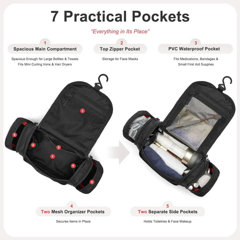 Hanging Toiletry Bag For Men And Women, Waterproof ✓