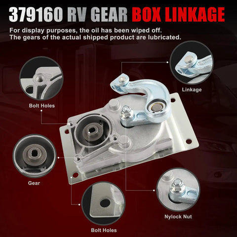 Image showing RV Entry Step Motor With Gear Box Linkage For Lippert Kwikee Electric Steps Series 22 Through 40 components and labels